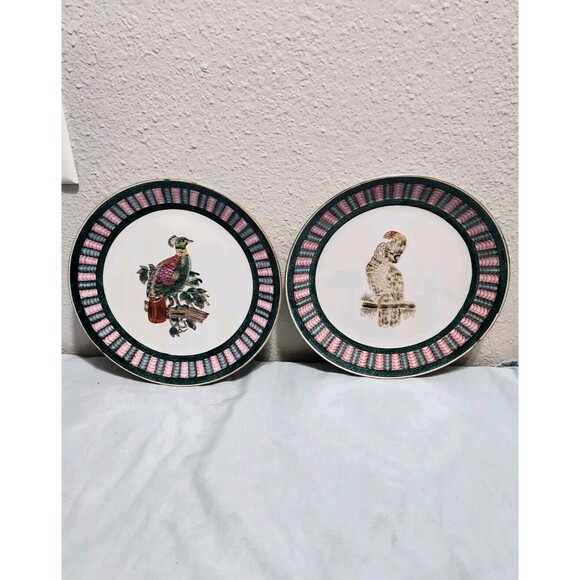 Lot Of 2 Oriental Accent Bird Plates Peacock Decorative Vintage 10.25 Inches - Picture 1 of 15